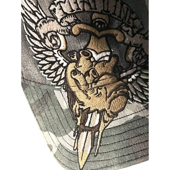 Miami Ink Embroidered Camo Y2K Wings Knife Heart Snap Back Baseball Cap Vintage - Picture 4 of 14